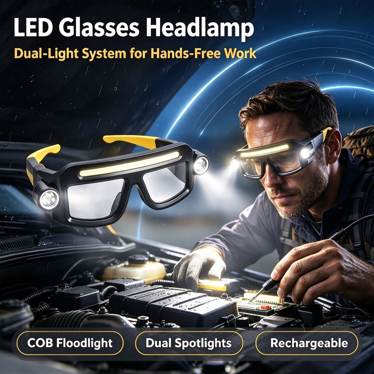 Rechargeable LED Headlamp Glasses - Hand-Wave Sense, Type-C USB Charging 🕶️