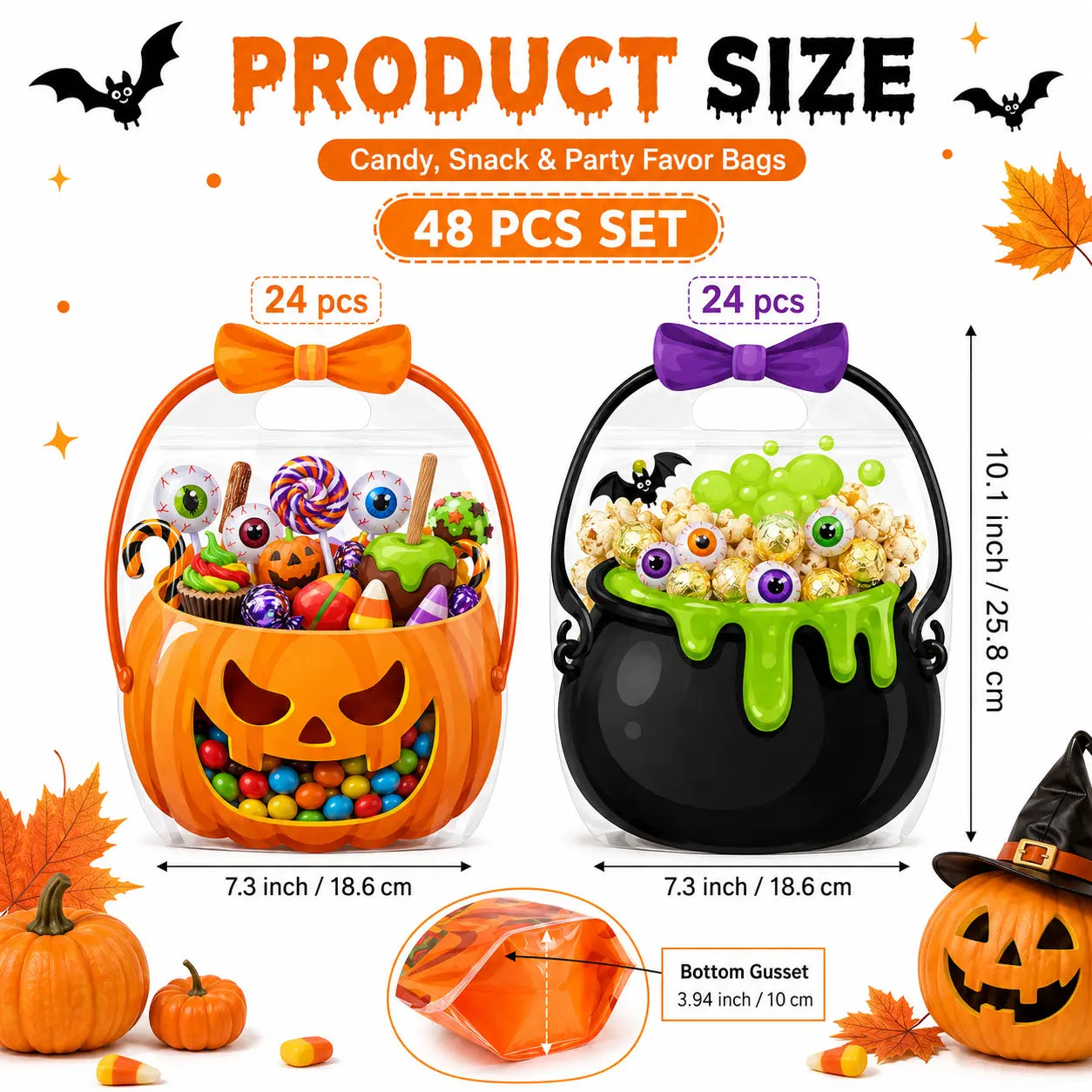 Halloween Plastic Goodie Bags, Trick or Treat Candy Bags 🎃