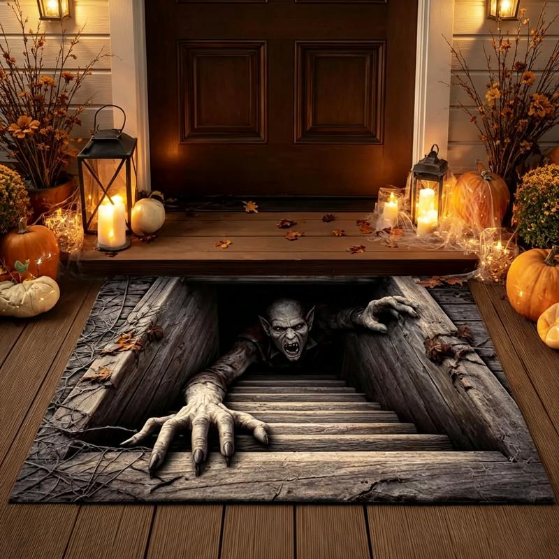 Halloween Door Mat, Illusion Rug 3D Visual Hole Design Rug Spooky Patterned Home Mat 🎃