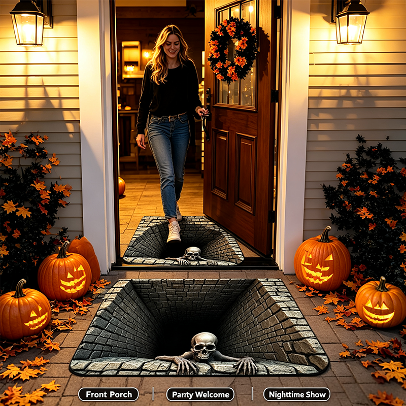 Halloween Door Mat, Illusion Rug 3D Visual Hole Design Rug Spooky Patterned Home Mat 🎃