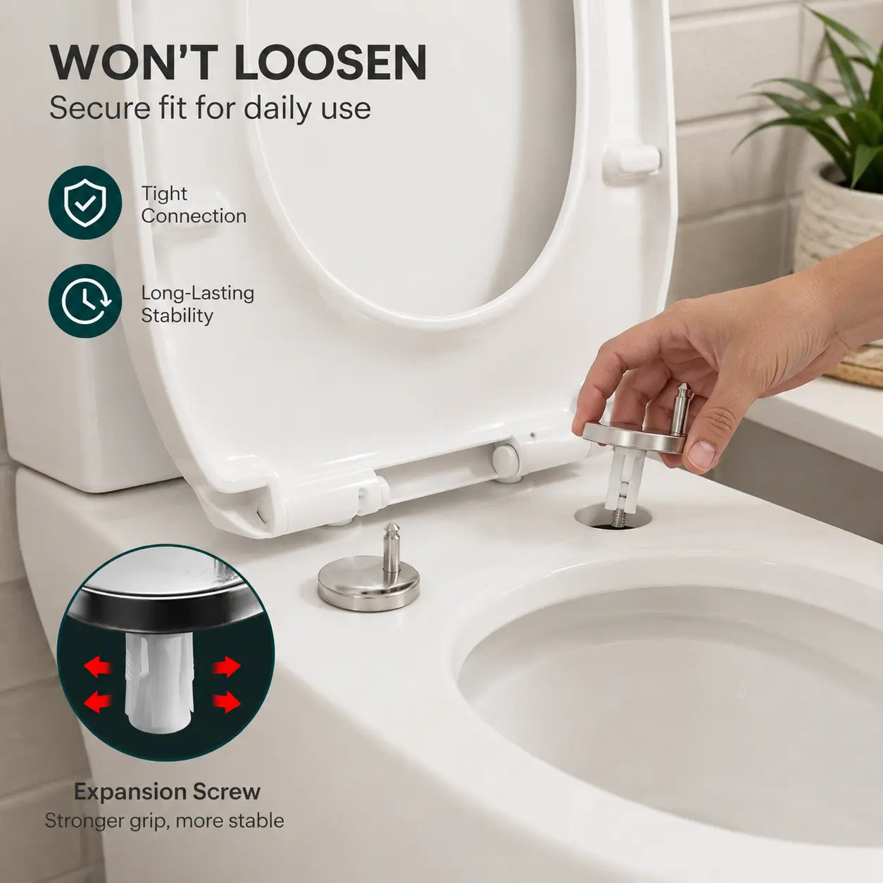 2 Counts Universal Toilet Seat Expansion Screw Bolts, Thickened Stainless Steel 🔩