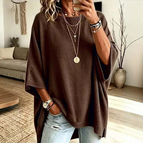 Loose-Fitting, Solid-Color, Casual Knit Sweater for Women, Perfect as an Outer Layer 🍂