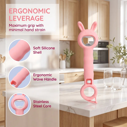 4‑in‑1 Multi‑Function Bottle & Jar Opener, Bunny‑Shaped Kitchen Opener Tool with Bottle Opener 🐰🍾