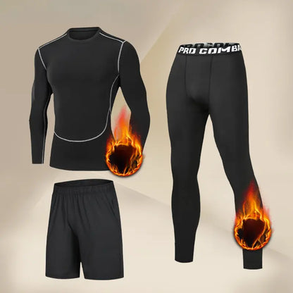 Men's Thermal Underwear Set - Long Sleeve T-Shirt & Pants with "WARM" Print 🔥