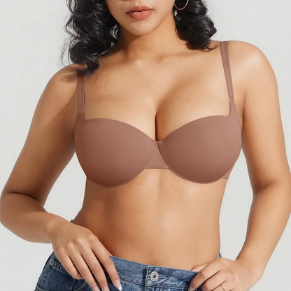 Women 2 Cups Lift Seamless Push Up Underwire T-Shirt Bra ✨
