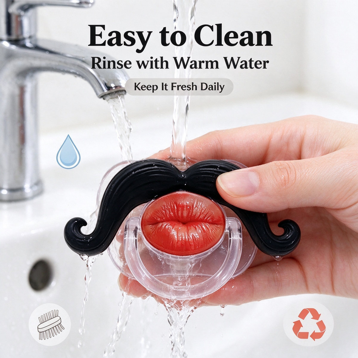 💋 Kissable Mustache Pacifier – Funny Lips & Mustache Novelty Design👶