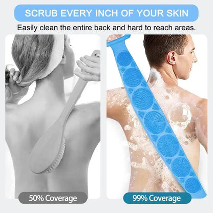 Silicone Bath Brush, Double-Sided Exfoliating Back Scrubber with Mesh Sponge