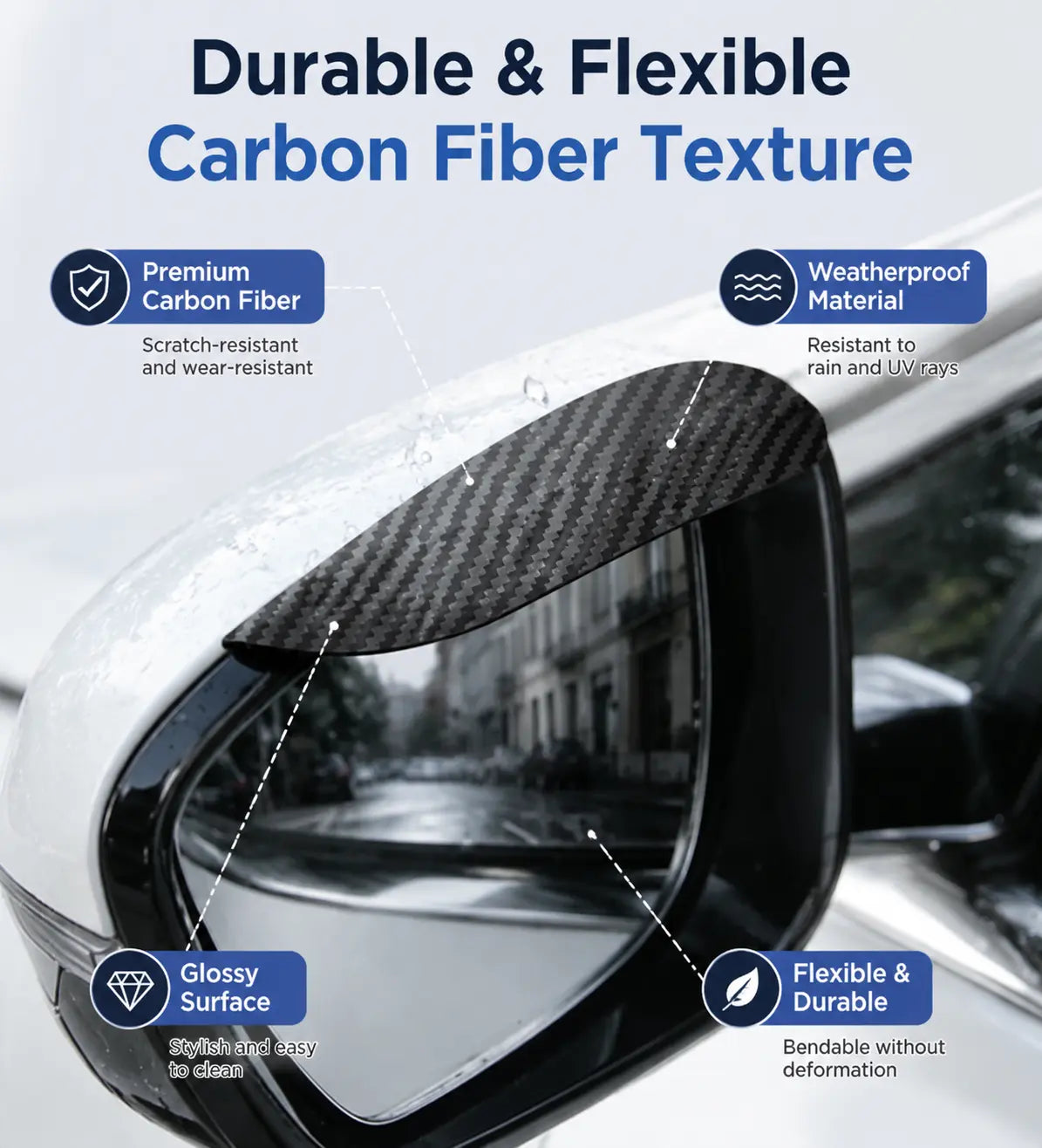 One Pair Snap-On Mirror Rain Visor Eyebrows, Waterproof Carbon Fiber Auto Exterior🚙