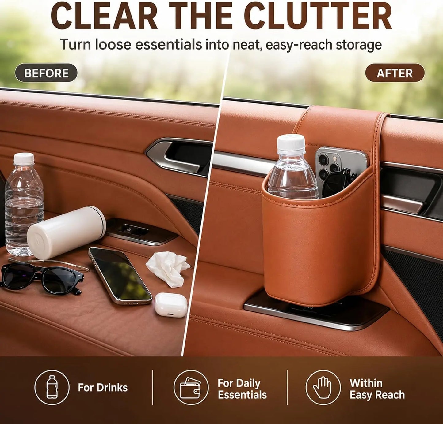 Leather Car Door Storage Pocket - Double‑Layer Compartments🚘