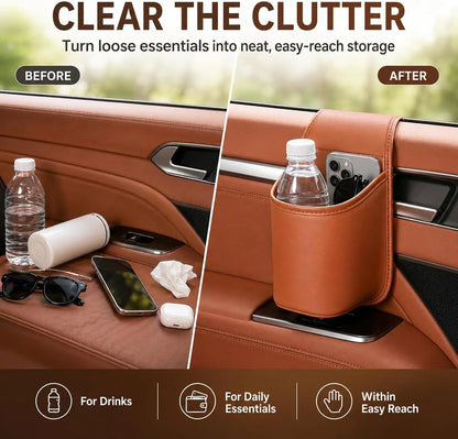 Leather Car Door Storage Pocket - Double‑Layer Compartments🚘