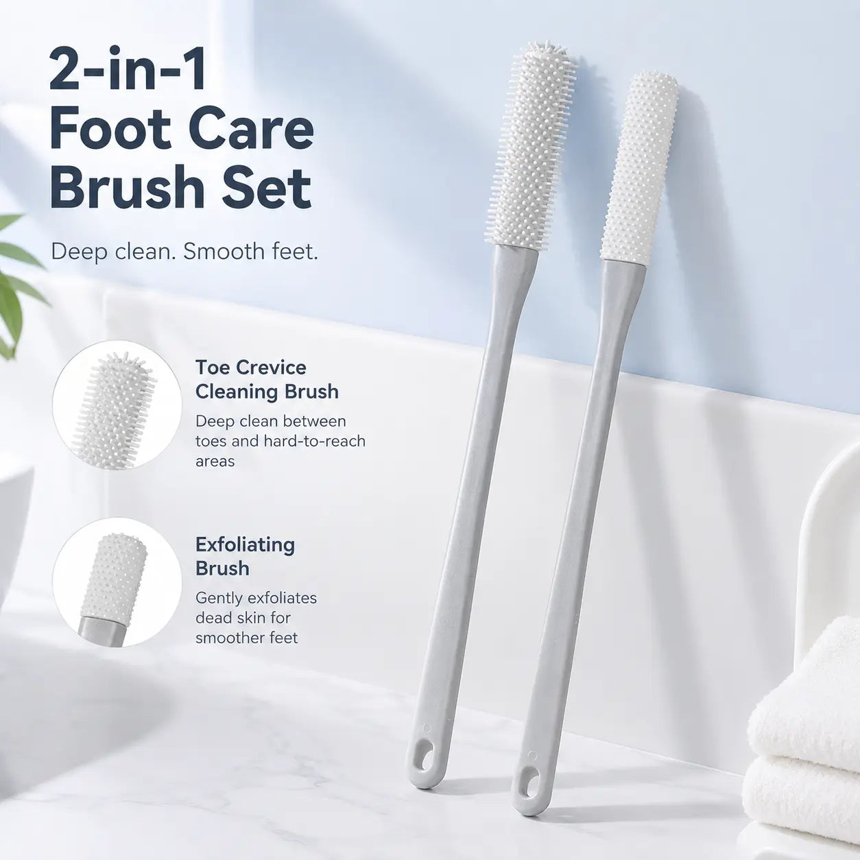 Two-in-one long-handle silicone foot care brush set