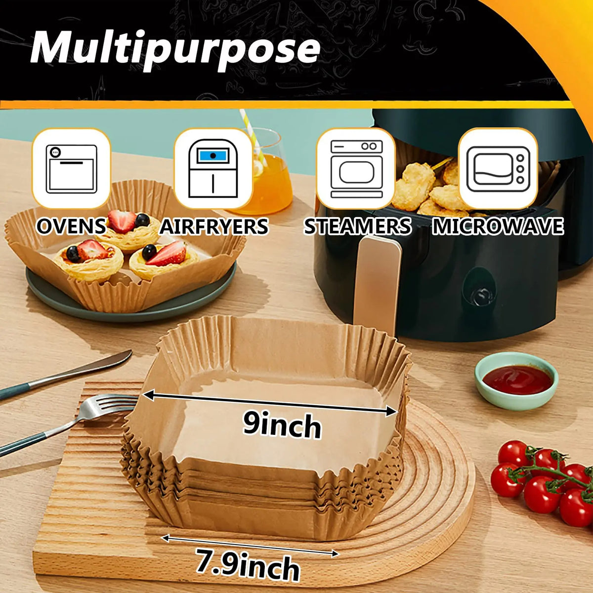 100Pcs Parchment Paper,Air Fryer Paper Liners, Air Fryer Liners Disposable for Microwave 📜