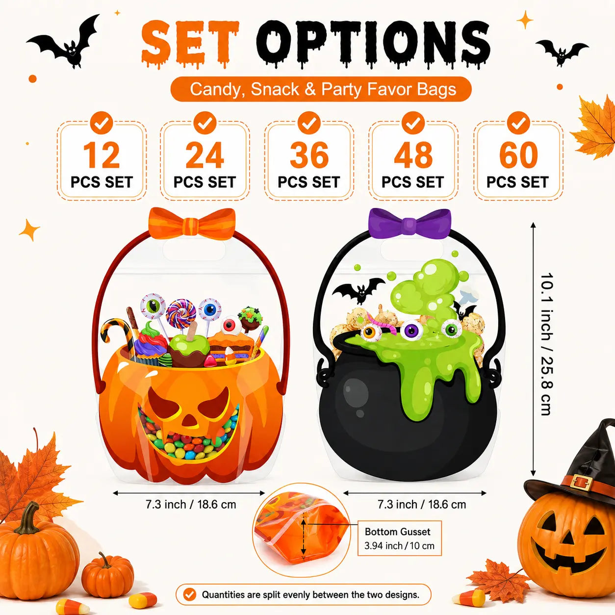 Halloween Plastic Goodie Bags, Trick or Treat Candy Bags 🎃