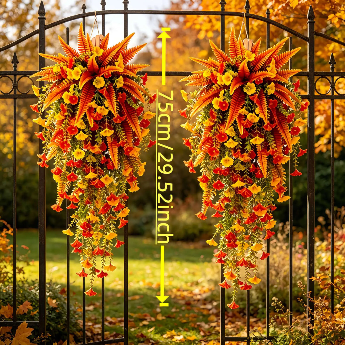 UV‑resistant artificial Boston fern plant, realistic large outdoor hanging autumn faux plant🍂