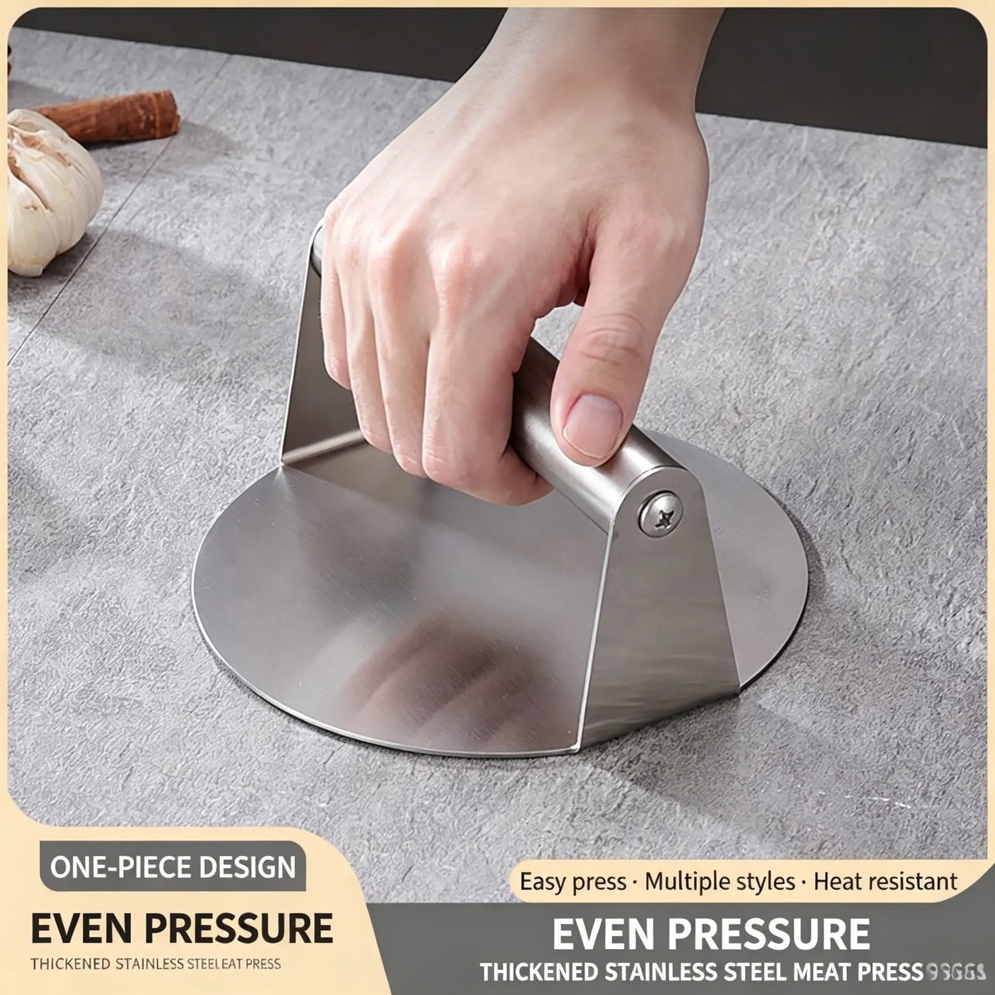 Stainless Steel Burger Press 4.72" Round Smash Burger Press‑ Pro Non‑Stick Burger Smasher 🍔