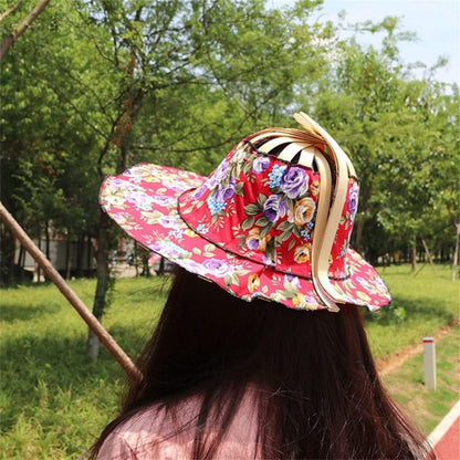 Foldable Bamboo Sun Hat UPF50+ Wide Brim Floral Outdoor Fishing Garden UV Protection Hat✨