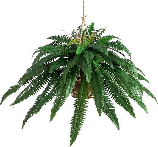Faux Hanging Boston Fern 🌿, No Watering Artificial Foliage, Easy Decor For Patio