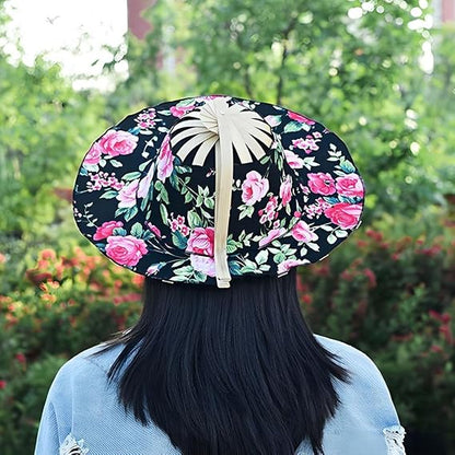 Foldable Bamboo Sun Hat UPF50+ Wide Brim Floral Outdoor Fishing Garden UV Protection Hat✨