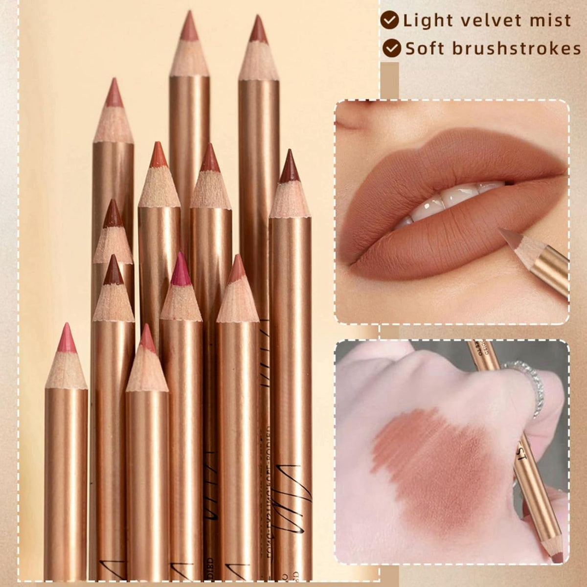 12 Pcs Matte Lip Liner Set with Sharpener, Blendable Lip Pencil 💄