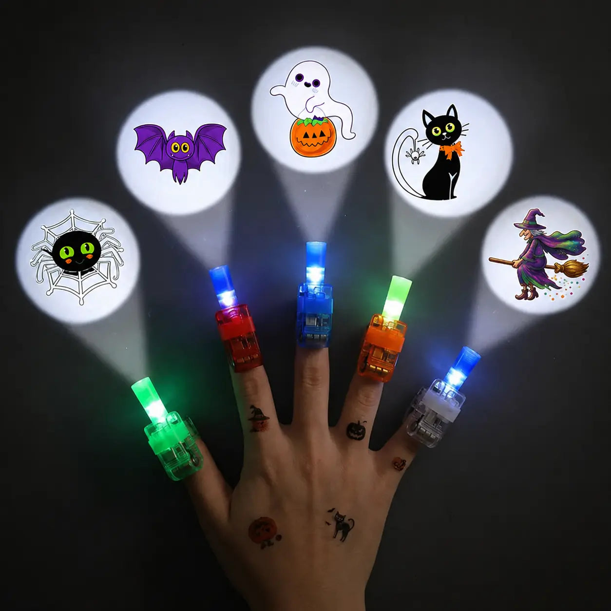 12PCS Halloween Finger Projector Rings, LED Light-Up Finger Toys🔦🎃