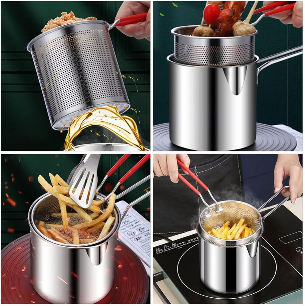 Stainless Steel Deep Fryer Set - 1-Person Mini Pot with Fry Pot, Filter Basket & Food Clip 🍳