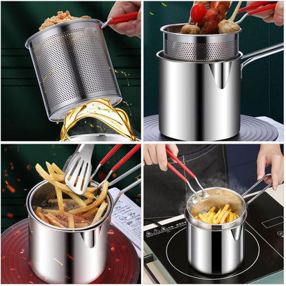 Stainless Steel Deep Fryer Set - 1-Person Mini Pot with Fry Pot, Filter Basket & Food Clip 🍳
