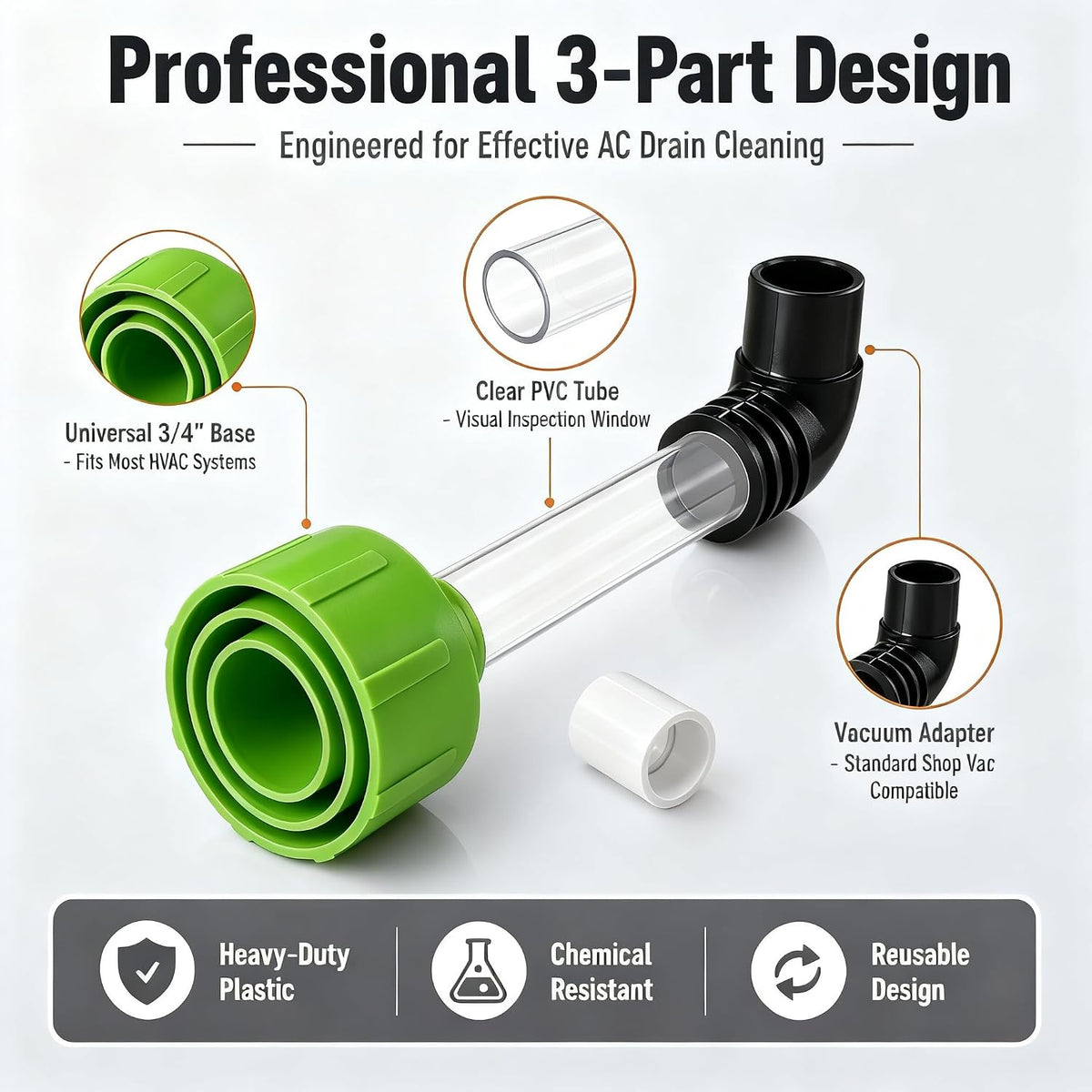 Universal AC Drain Line Cleaner Adapter, Wet/Dry Vacuum Attachment🪛