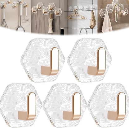 Hexagonal Ripple Self-Adhesive Hooks 10 Pack, Heavy Duty Waterproof Sticky Hooks🪝
