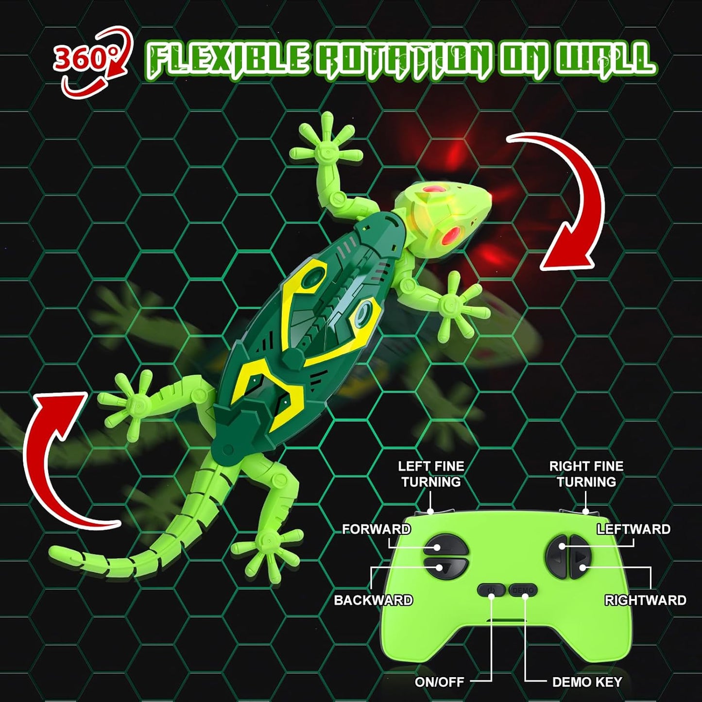 Wall Crawler Gecko, Remote Control Toy, Electric Lizard Toy with LED Glowing Eyes🦎