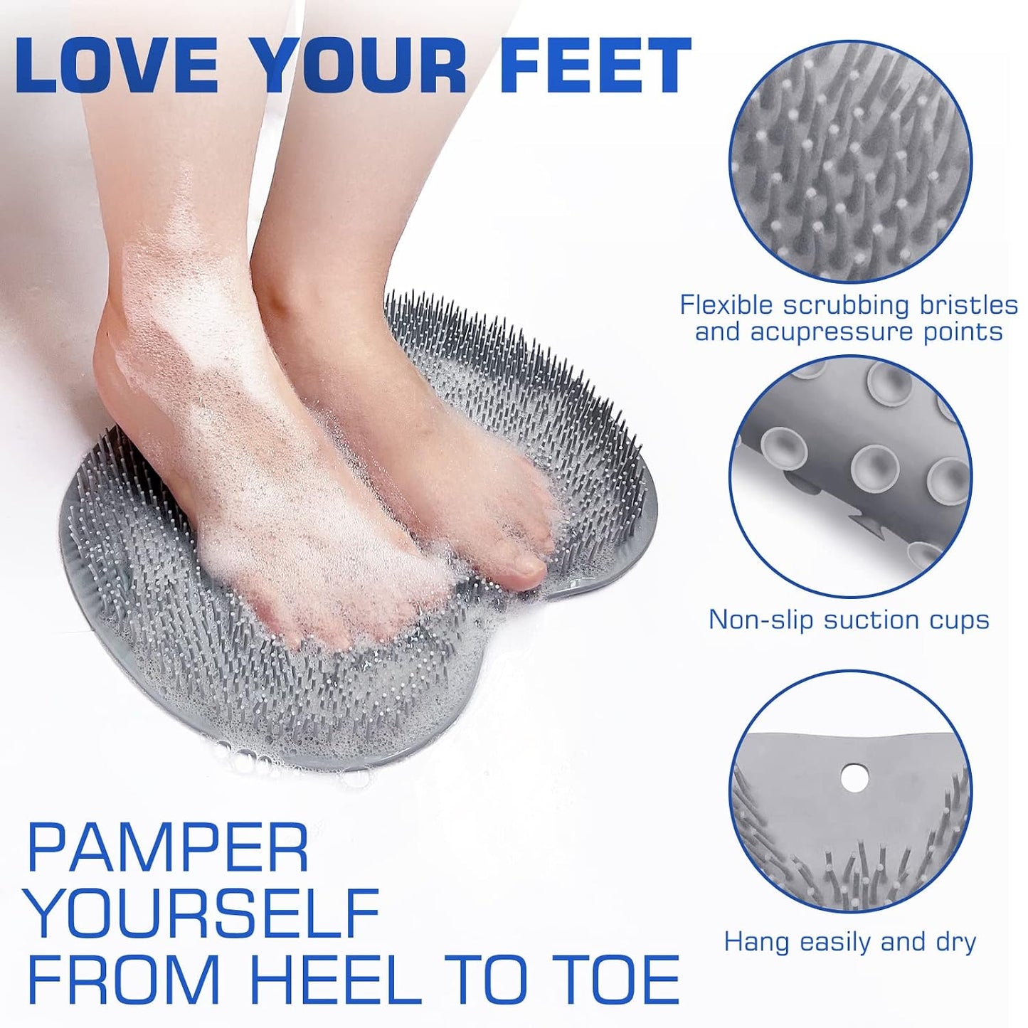 Back & Feet Cleaning Mat,Silicone Shower Foot Scrubber Pad,Shower Massage Soft Bristles Exfoliating Scrubber 🦶