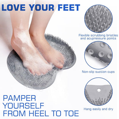 Back & Feet Cleaning Mat,Silicone Shower Foot Scrubber Pad,Shower Massage Soft Bristles Exfoliating Scrubber 🦶
