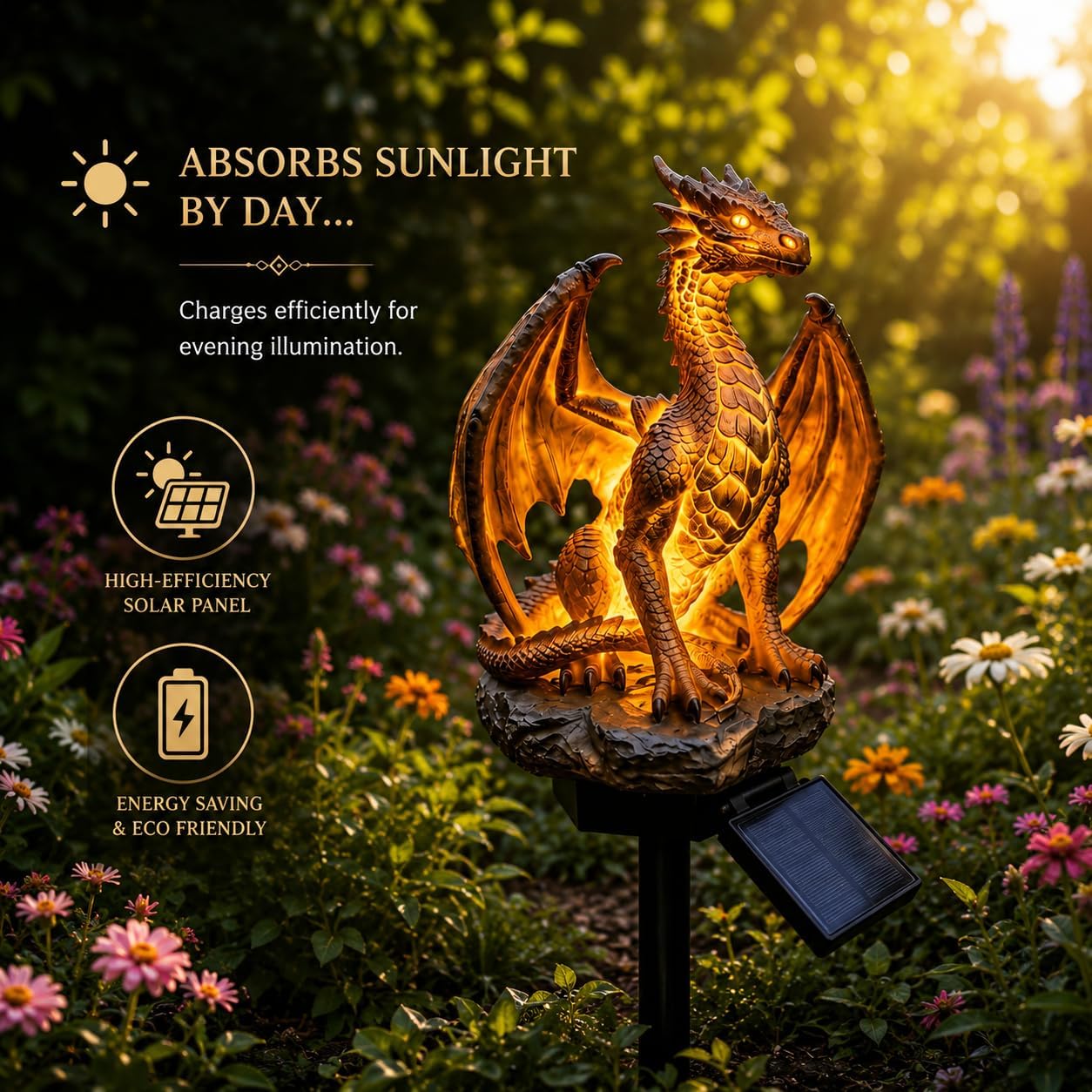 Solar Dragon Garden Statue Light, Resin Figurine Outdoor Path Lamp 🐉