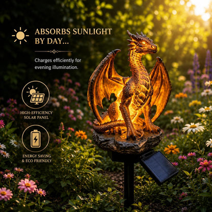 Solar Dragon Garden Statue Light, Resin Figurine Outdoor Path Lamp 🐉