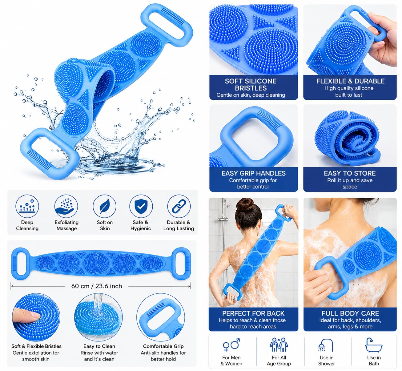 70 cm flexible silicone back scrubber