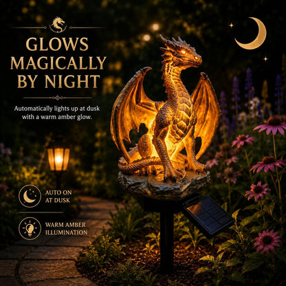 Solar Dragon Garden Statue Light, Resin Figurine Outdoor Path Lamp 🐉