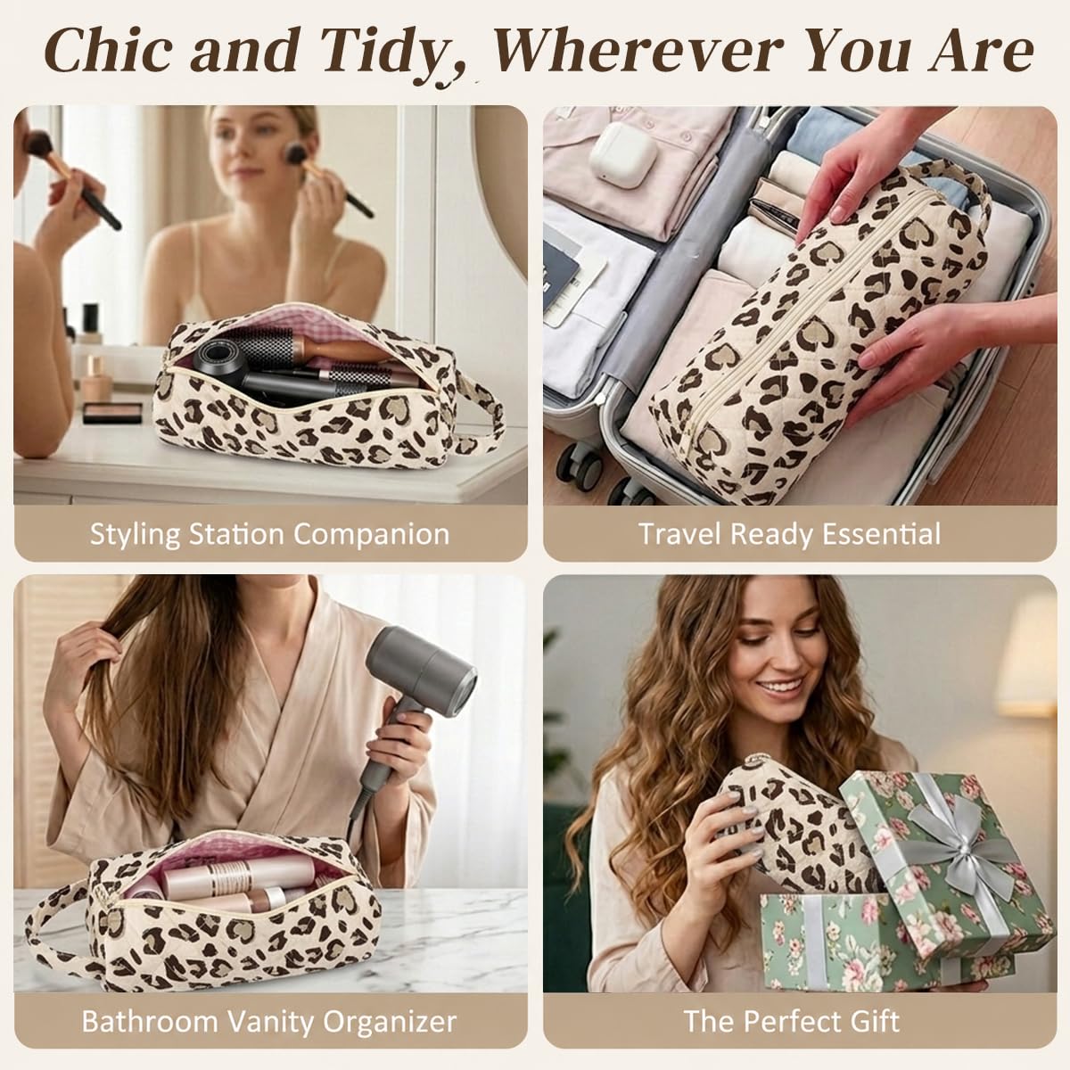Quilted Multi‑Purpose Storage Bag, Portable Zipper Cosmetic Makeup Pouch with Handle 🧳