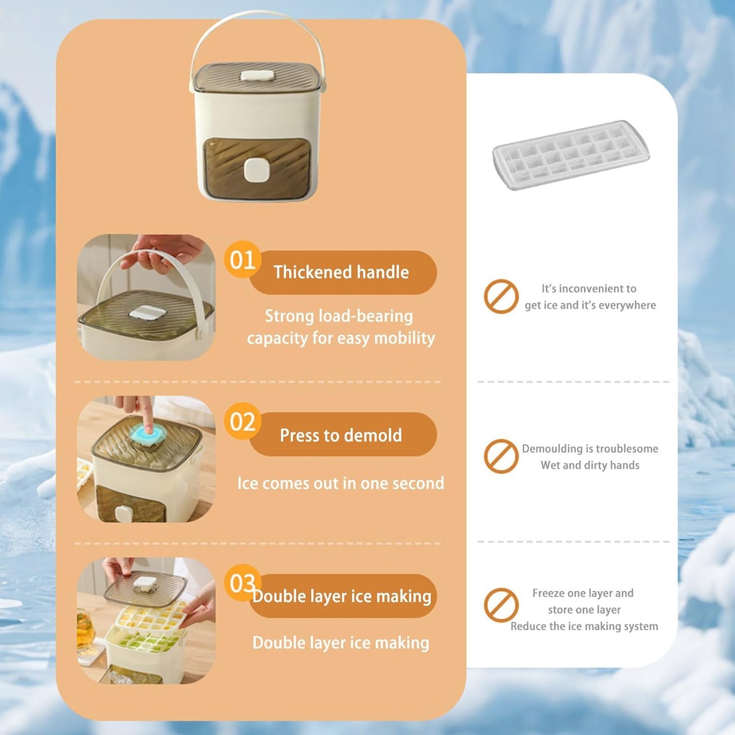 Portable Household Layer Ice Cube with Storage Bin ＆ Lid