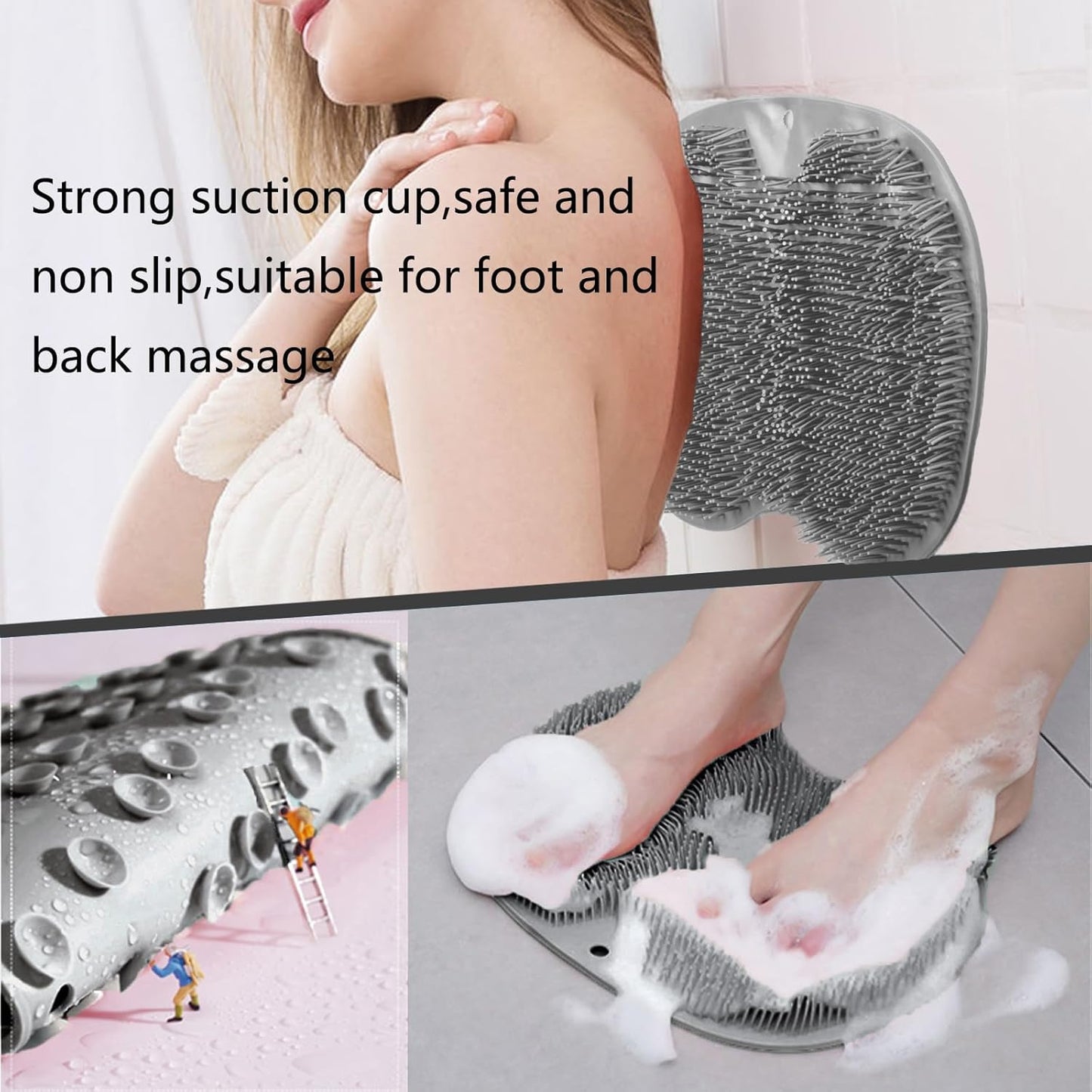 Back & Feet Cleaning Mat,Silicone Shower Foot Scrubber Pad,Shower Massage Soft Bristles Exfoliating Scrubber 🦶