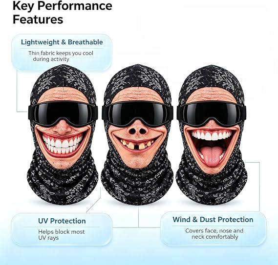 Realistic Face Balaclava – Funny Ski & Snowboard Mask for Cold Weather Adventures, Unisex Adult One Size (21-24") ⛷️