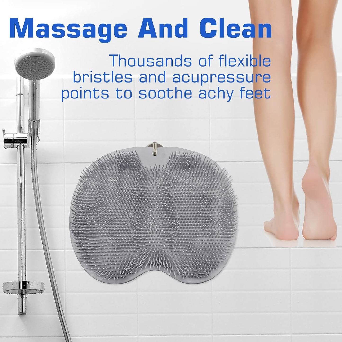 Back & Feet Cleaning Mat,Silicone Shower Foot Scrubber Pad,Shower Massage Soft Bristles Exfoliating Scrubber 🦶