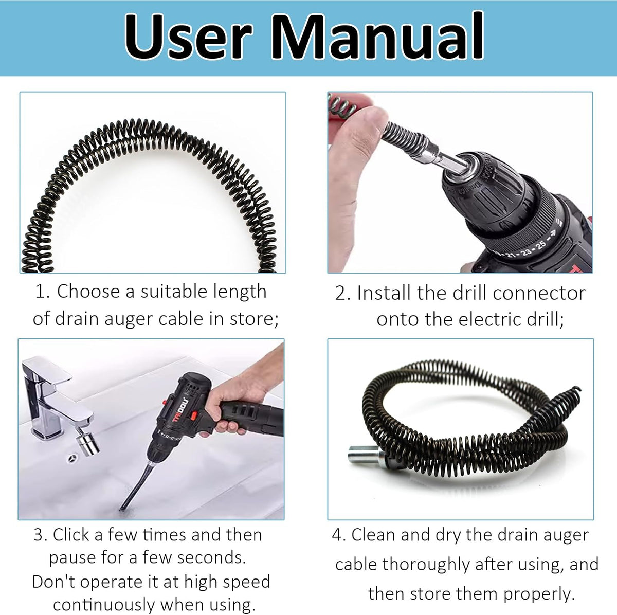 Electric Pipe Drain Dredging Device without Machine, 1 Count Toilet Clog Dredging Tool 🚽