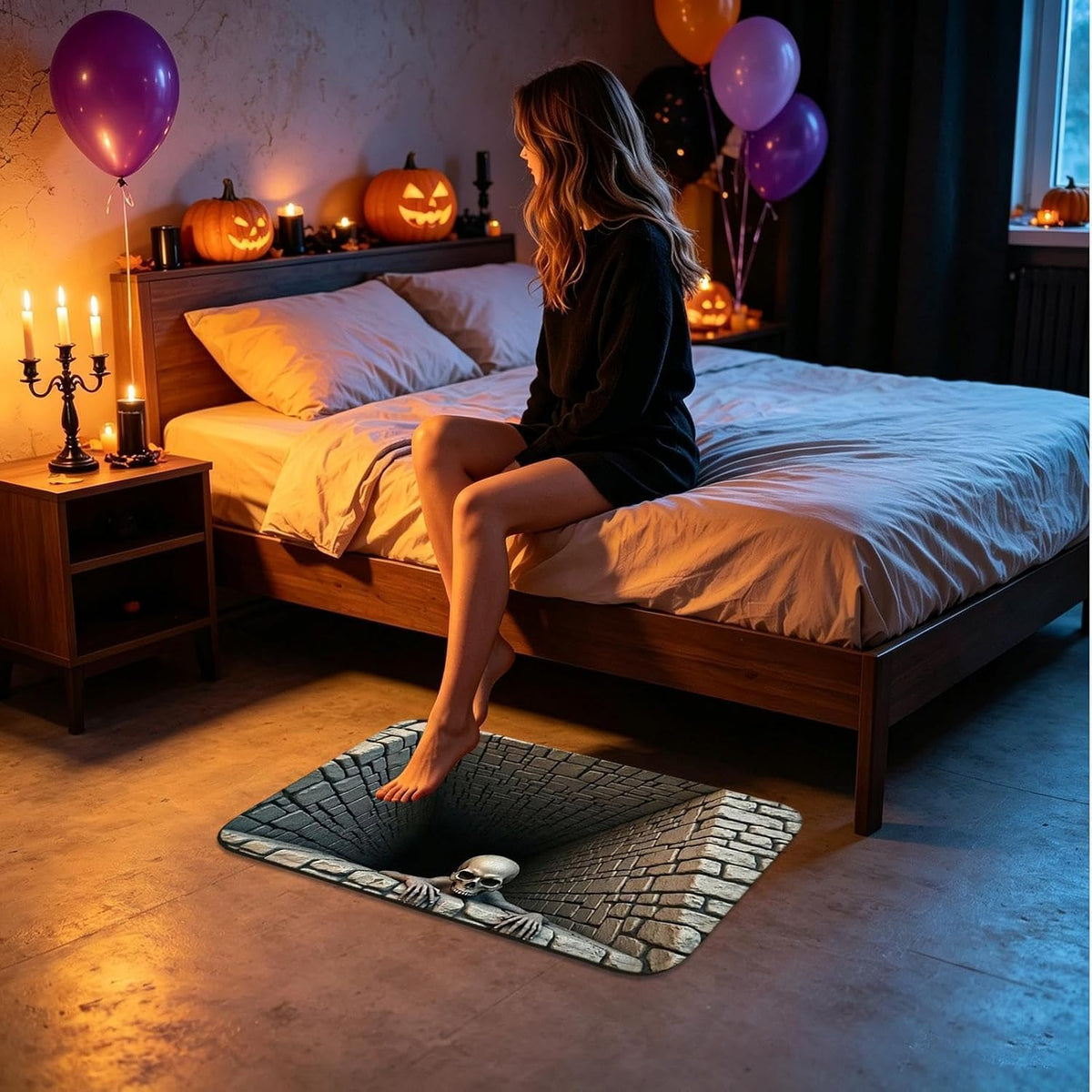 Halloween Door Mat, Illusion Rug 3D Visual Hole Design Rug Spooky Patterned Home Mat 🎃