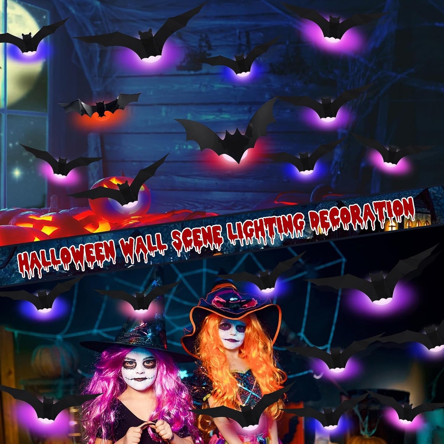 3D Bat Light LED Decorations, Halloween Spooky Ornaments, Bendable Wall Stickers🦇