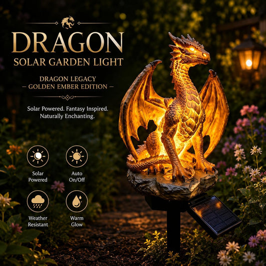 Solar Dragon Garden Statue Light, Resin Figurine Outdoor Path Lamp 🐉