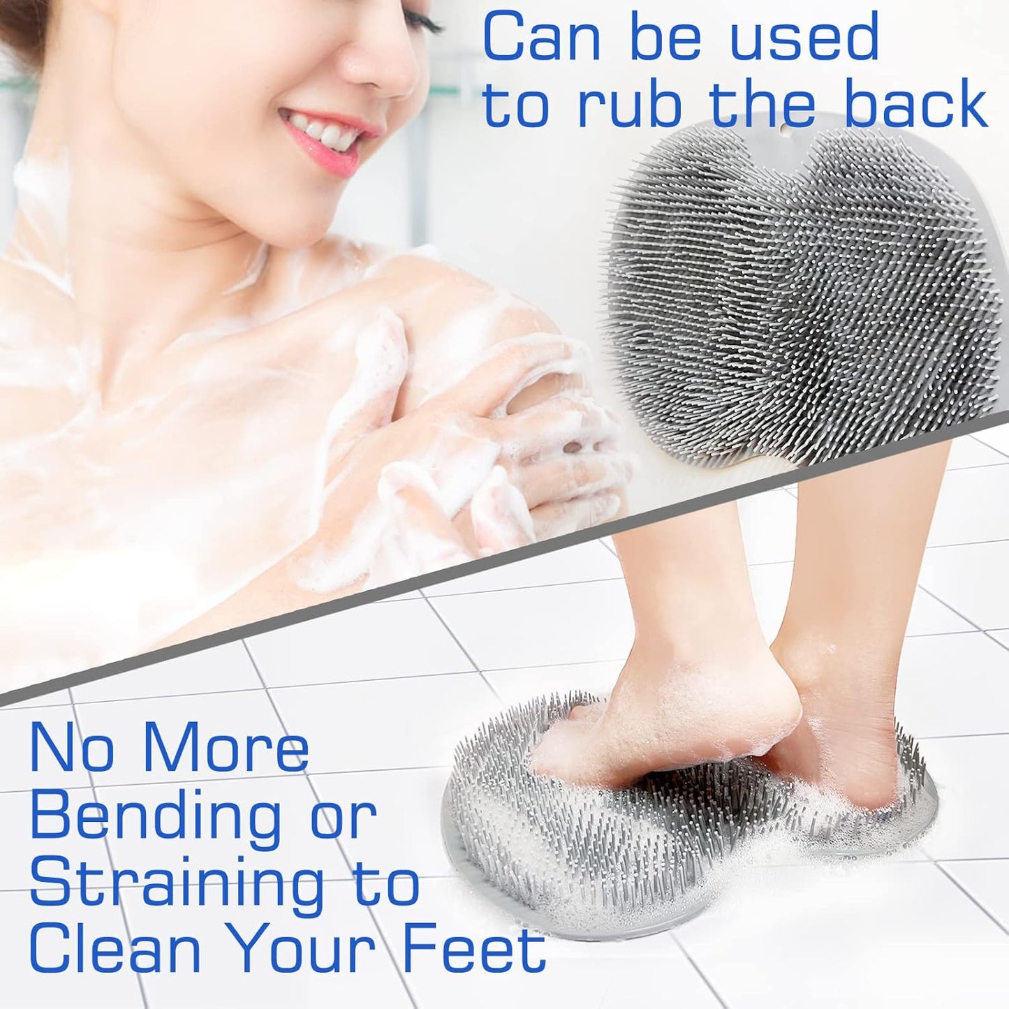 Back & Feet Cleaning Mat,Silicone Shower Foot Scrubber Pad,Shower Massage Soft Bristles Exfoliating Scrubber 🦶