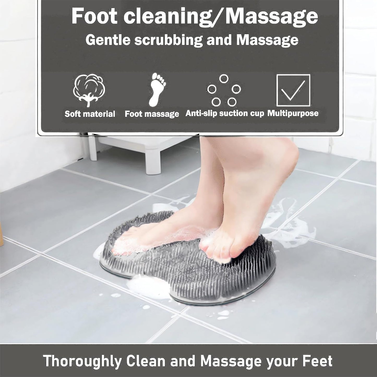 Back & Feet Cleaning Mat,Silicone Shower Foot Scrubber Pad,Shower Massage Soft Bristles Exfoliating Scrubber 🦶