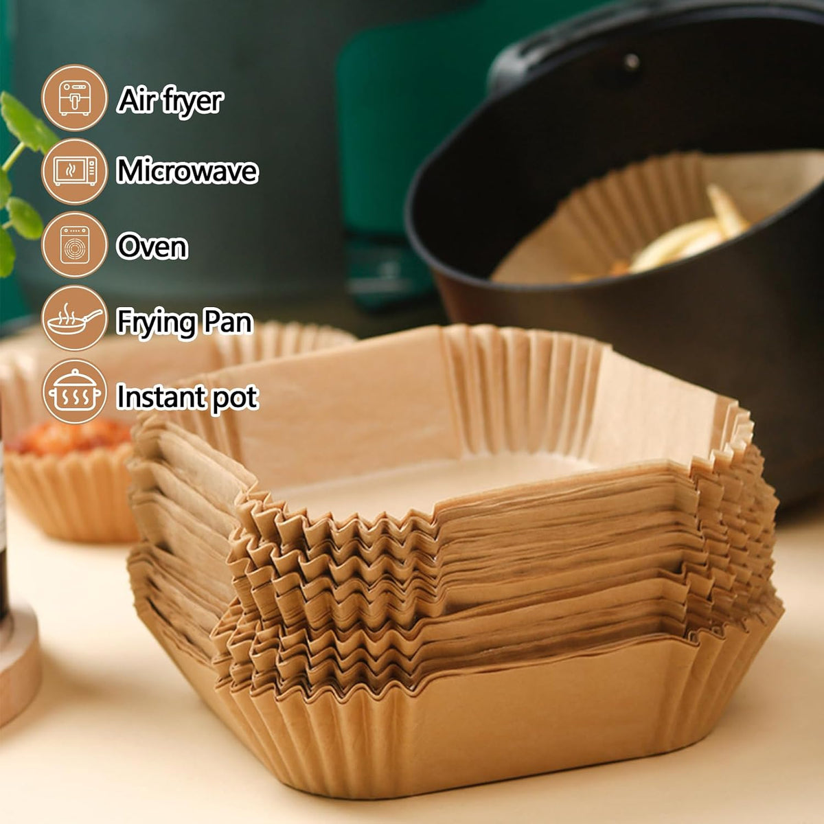 100Pcs Parchment Paper,Air Fryer Paper Liners, Air Fryer Liners Disposable for Microwave 📜