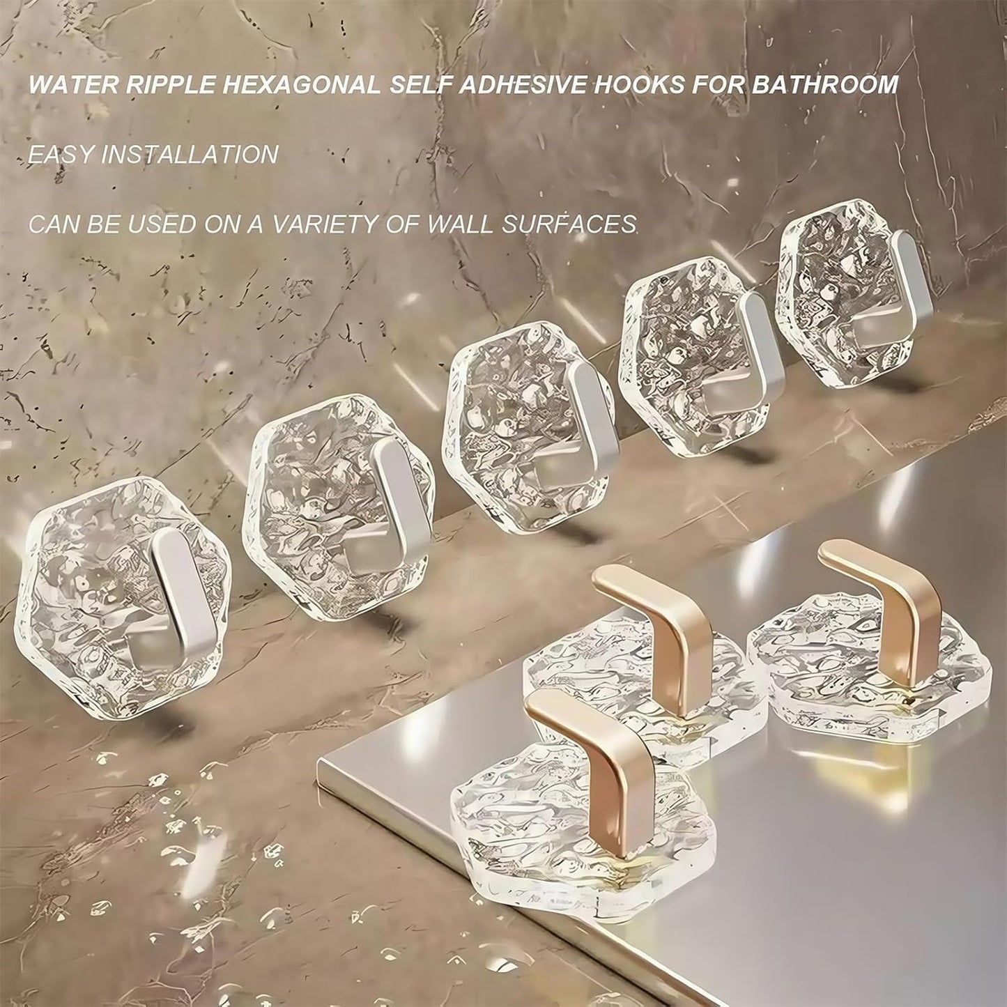 Hexagonal Ripple Self-Adhesive Hooks 10 Pack, Heavy Duty Waterproof Sticky Hooks🪝