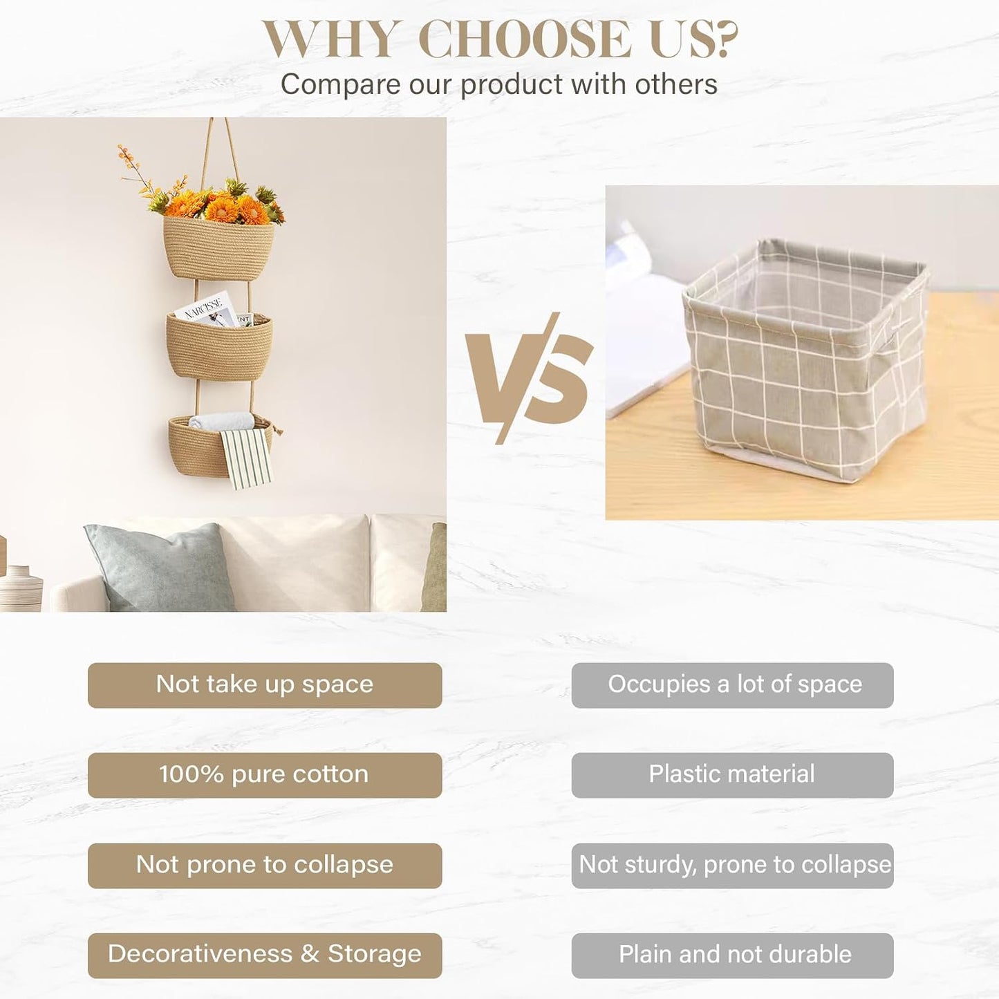 Woven cotton 3-Tier Over the Door Basket, Wall-Mounted Jute Bathroom Storage Organizer 🧺
