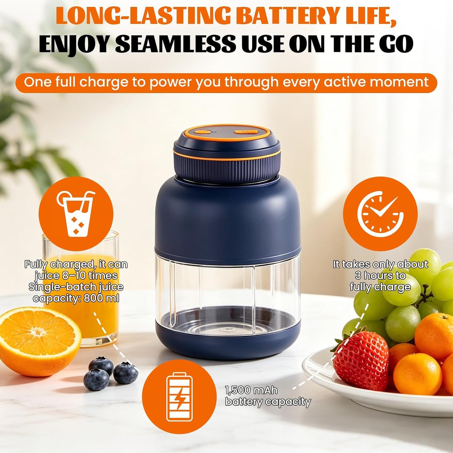 Portable Household Appliances Juicer, 1300ml Large Capacity USB Rechargeable Juice Blender Cup🍹
